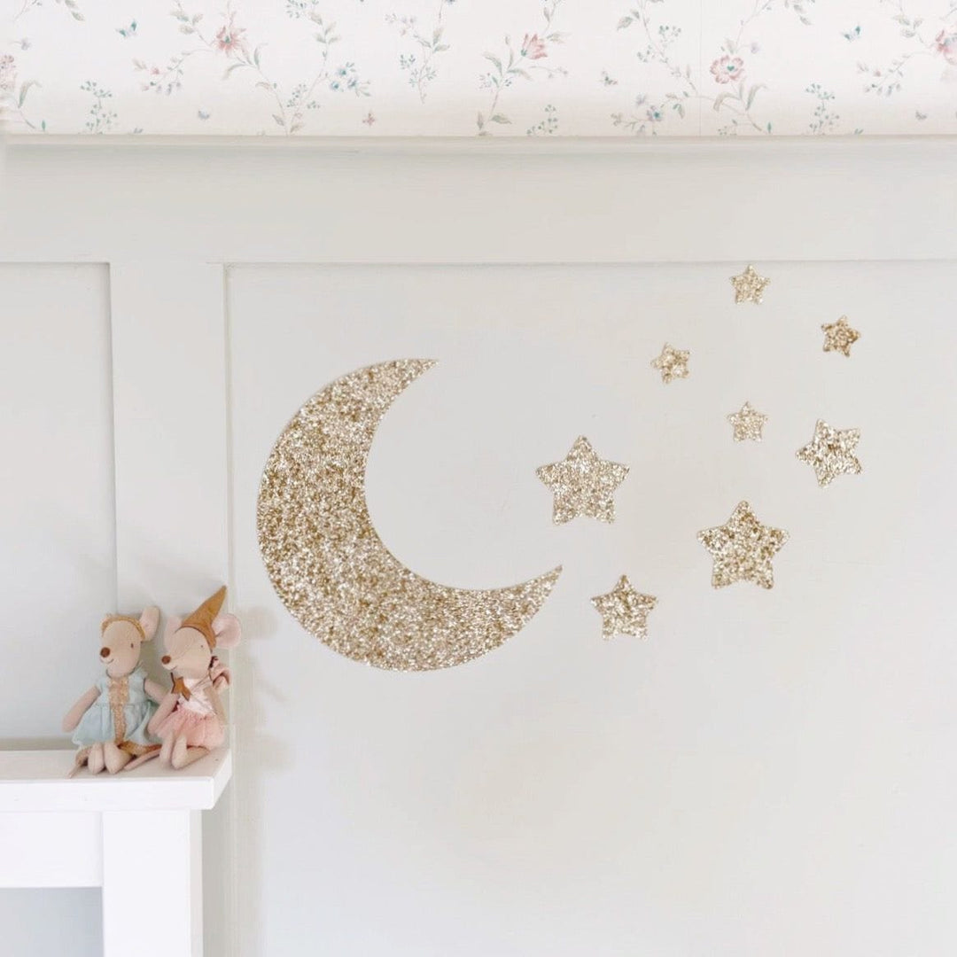 Gold Glitter Moon & Stars Wall Stickers Set® - Little Cloud-Moon Wall Stickers