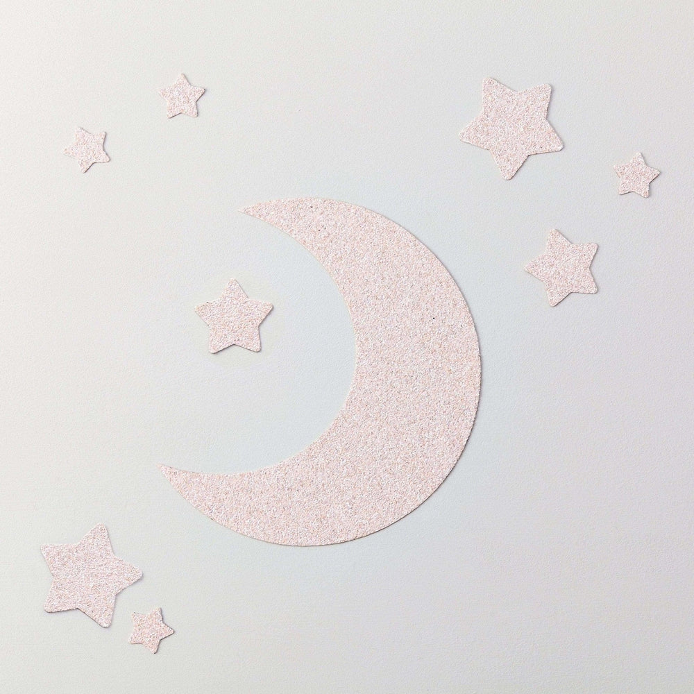 Heavenly Pink Glitter Moon & Stars Wall Stickers Set - Little Cloud-Moon Wall Stickers