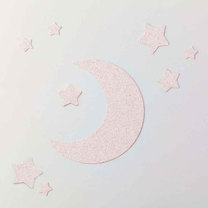 Heavenly Pink Glitter Moon & Stars Wall Stickers Set - Little Cloud-Moon Wall Stickers