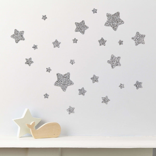 Mini White & Purple Chunky Glitter Stars Stickers 16 pcs